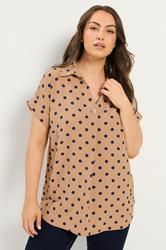 YOURS Plus Size Natural Brown Polka Dot Pleat Front Shirt | Yours Clothing 3