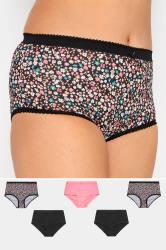 Plus Size 5 PACK Pink & Black Ditsy Floral Print Full Briefs