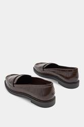 Chocolate Brown Croc Embossed Loafers In Wide E Fit | Yours Clothing 2