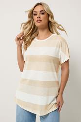 YOURS Plus Size Natural Brown & Gold Shimmer Stripe Top | Yours Clothing 3