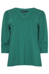 M&Co 2 PACK Teal Blue Floral Print & Plain Lace Trim Cotton T-Shirts | M&Co 9