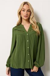 M&Co Khaki Green Crochet Long Sleeve Blouse | M&Co 3