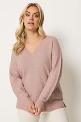 YOURS Plus Size Pink V-Neck Soft Touch Jumper | Yours Clothing 3