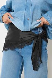 YOURS Plus Size Black Lace Satin Scarf | Yours Clothing 5