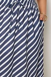YOURS Plus Size Navy Blue Linen Look Stripe Skirt | Yours Clothing 4