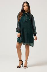 PixieGirl Petite Women's Dark Green Organza Tie Neck Dress | PixieGirl 2