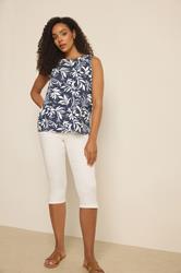 M&Co Navy Blue Abstract Floral Linen Vest Top | M&Co 3