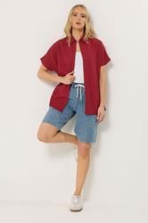 LTS Tall Women's Berry Red Short Sleeve Linen Shirt | Long Tall Sally 1