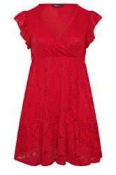 YOURS Curve Red Wrap Pointelle Dress