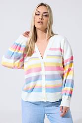 LIMITED COLLECTION Plus Size White Pastel Stripe Knitted Cardigan | Yours Clothing 3