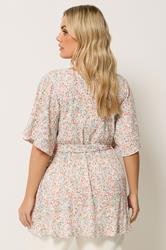 YOURS Plus Size Natural Brown Floral Textured Wrap Top | Yours Clothing 2