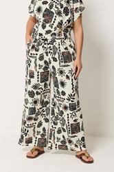 YOURS Plus Size Natural Brown Summer Print Crinkle Wide Leg Trousers | Yours Clothing 1