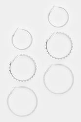 YOURSET 3 PACK Silver Tone Diamante Hoop Earrings | Yours Clothing 3