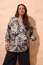 EVANS Plus Size Black Mono Palm Print Top | Evans 1