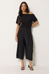 PixieGirl Petite Women's Black Pleated Cropped Wide Leg Trousers | PixieGirl 3
