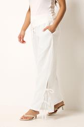 PixieGirl Petite Women's White Tie Detail Cotton Cheesecloth Wide Leg Trousers | PixieGirl 1