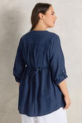 EVANS Plus Size Navy Blue Linen Pintuck Shirt | Evans 2