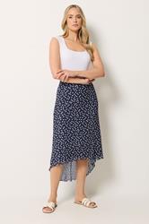 LTS Tall Women's Navy Blue Polka Dot Dipped Hem Mesh Midi Skirt | Long Tall Sally 3