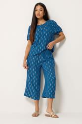 M&Co Petite Navy Blue Foil Detail Cropped Trousers | M&Co 2