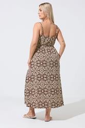LIMITED COLLECTION Plus Size Brown Abstract Tie Strap Dress | Yours Clothing 2