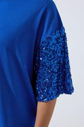 LIMITED COLLECTION Plus Size Cobalt Blue Sequin Sleeve T-Shirt | Yours Clothing 4