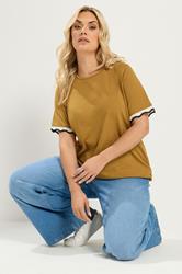 YOURS Plus Size Yellow Metallic Crochet Trim T-Shirt | Yours Clothing  3