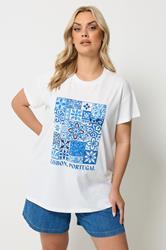 YOURS Plus Size White & Blue 'Lisbon Portugal' Graphic T-Shirt | Yours Clothing 1