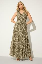 LTS Tall Women's Brown Abstract Tie Waist Maxi Dress | Long Tall Sally 1
