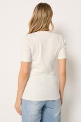 LTS Tall Women's Ivory White Ribbed Button T-Shirt | Long Tall Sally 2