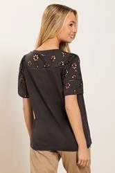 M&Co Chocolate Brown Broderie Cotton T-Shirt | M&Co 2