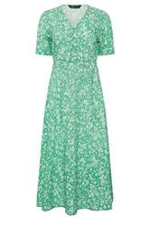 M&Co Petite Green Ditsy Floral Puff Sleeve Dress