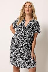 YOURS Plus Size Black Abstract Leaf Pleat Front Dress | Yours Clothing 3