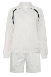 PixieGirl Petite Women's Set Grey Marl Stripe Collar Sweatshirt & Shorts | PixieGirl 8