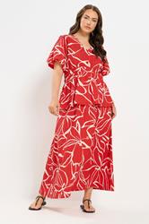 YOURS Plus Size Red Floral Print Puff Sleeve Top | Yours Clothing 1