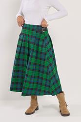 PixieGirl Petite Women's Green & Blue Check Midi Skirt | PixieGirl 1