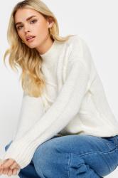 Petite Ivory White High Neck Cable Knit Jumper | PixieGirl 4