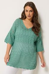 YOURS Plus Size Blue Crochet Tunic Top | Yours Clothing 3