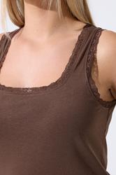 LIMITED COLLECTION Plus Size Brown Lace Trim Vest Top | Yours Clothing 4
