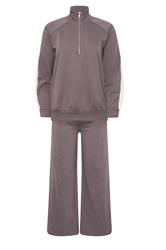 PixieGirl Petite Set Purple Stripe Cotton Quarter Zip Sweatshirt & Wide Leg Joggers