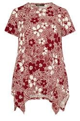 YOURS Curve Red Floral Hanky Hem Top