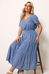 YOURS Plus Size Blue Dobby Notch Neck Dress |  Yours Clothing 3