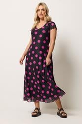 YOURS Plus Size Black & Pink Polka Dot Mesh Maxi Dress | Yours Clothing 3