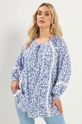YOURS Plus Size Blue Leaf Pintuck Blouse | Yours Clothing 3