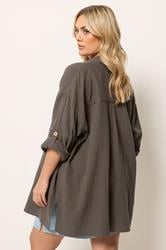 YOURS Plus Size Chocolate Brown Cheesecloth Shirt | Yours Clothing 2