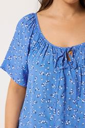 YOURS Plus Size Blue Ditsy Floral Pintuck Blouse | Yours Clothing 4