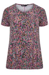 YOURS Plus Size Pink Ditsy Floral Ribbed T-Shirt | Yours Clothing 5