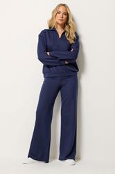 LTS Tall Women's Set Navy Blue Collared Sweatshirt & Wide Leg Trousers | Long Tall Sally 3