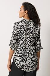 M&Co White & Black Ikat Print Tab Sleeve Shirt 4