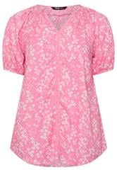YOURS Curve Pink Floral Contrast Trim Blouse