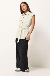 PixieGirl Petite Women's Ivory White Belted Utility Shirt | PixieGirl  2